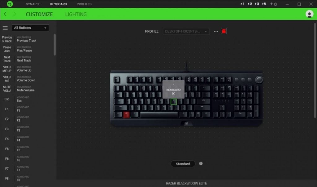 Razer Synapse keyboard customization