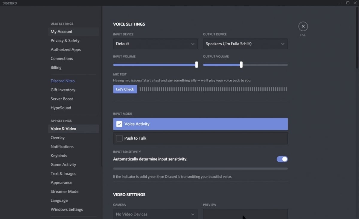 Discord voice settings