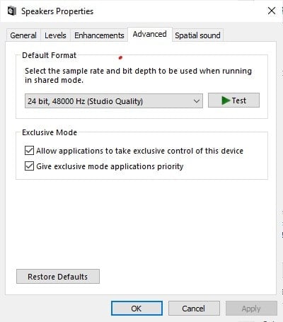 Set Windows audio format to 24bit/48Khz to avoid resampling