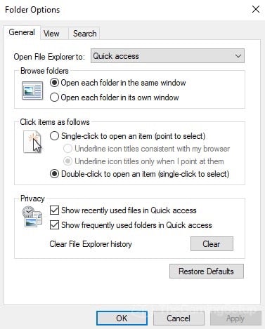 Double click settings in windows
