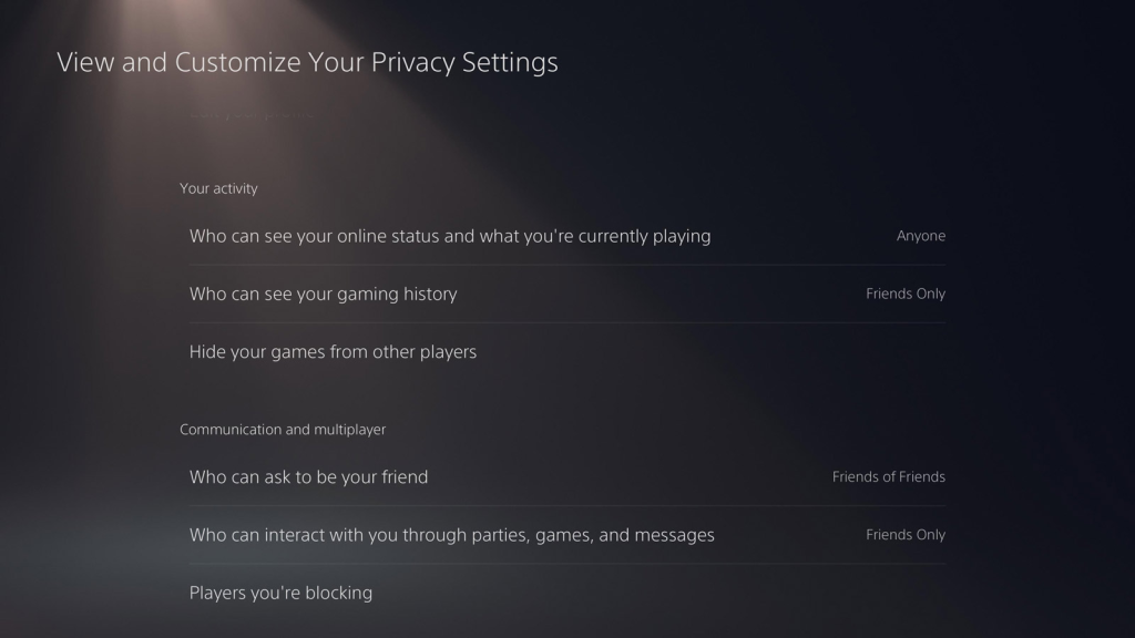 View and customize privacy setting screen