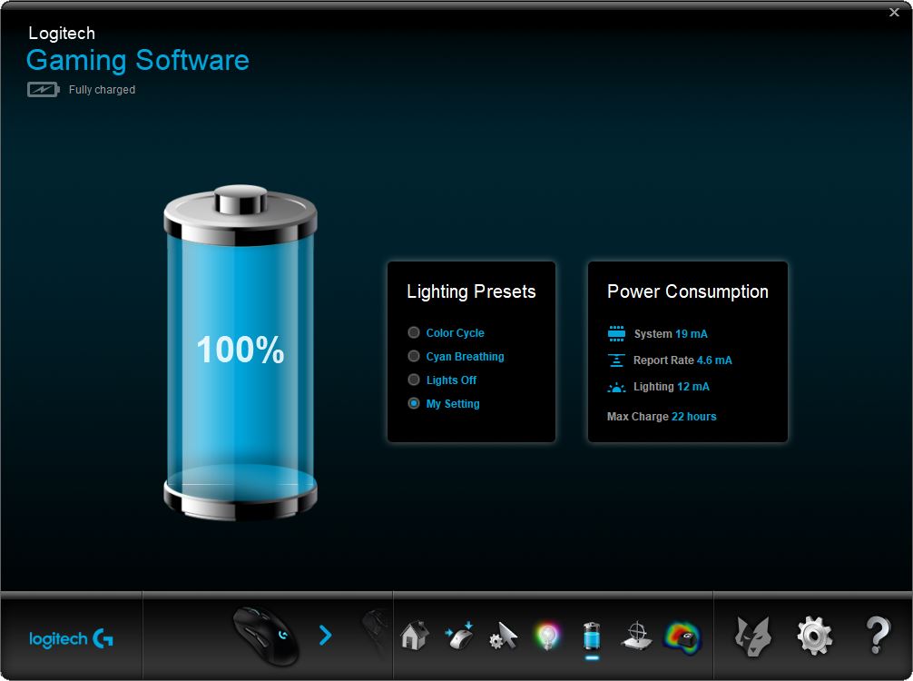 Logitech Gaming Software battery screen