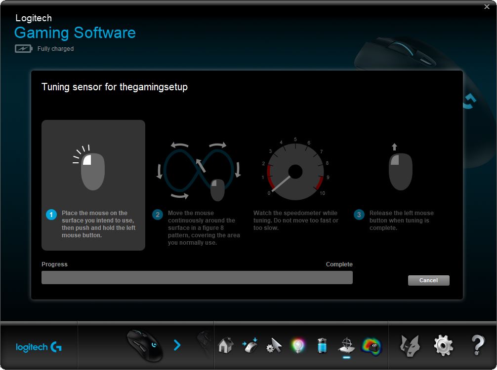 Logitech Gaming Software surface tuning screen