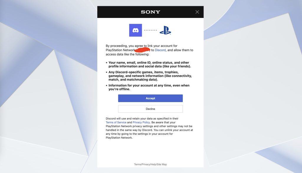 Sony Auth screen