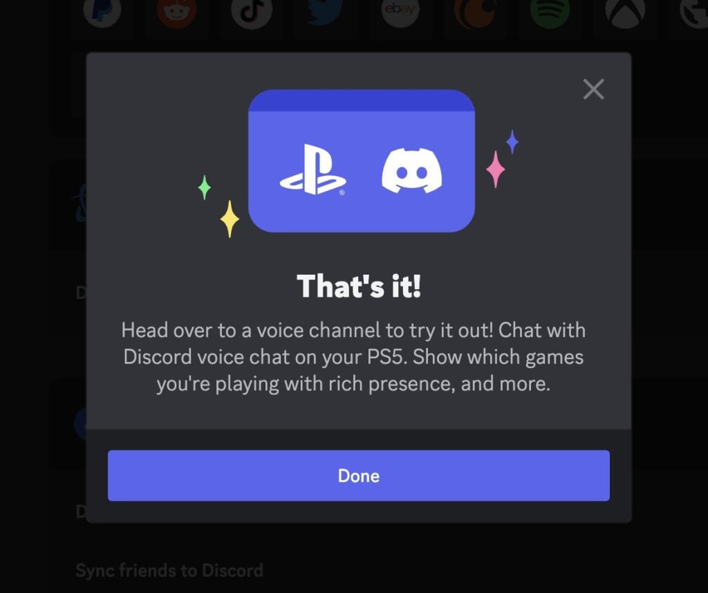 Discord connected with PS5