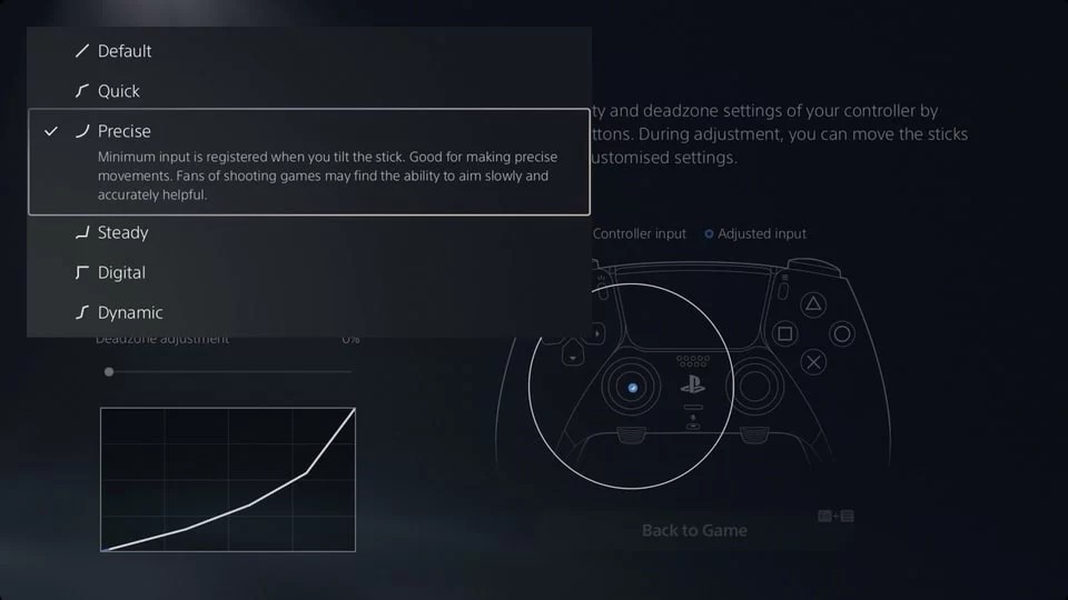 Dualesense Stick sensitivity and deadzone