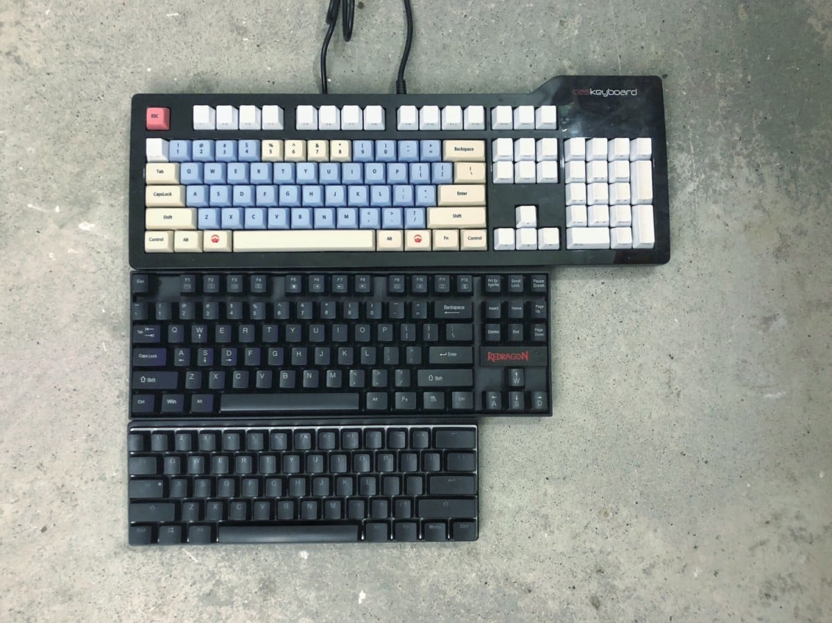 完整、tkl 和 60% 键盘并排