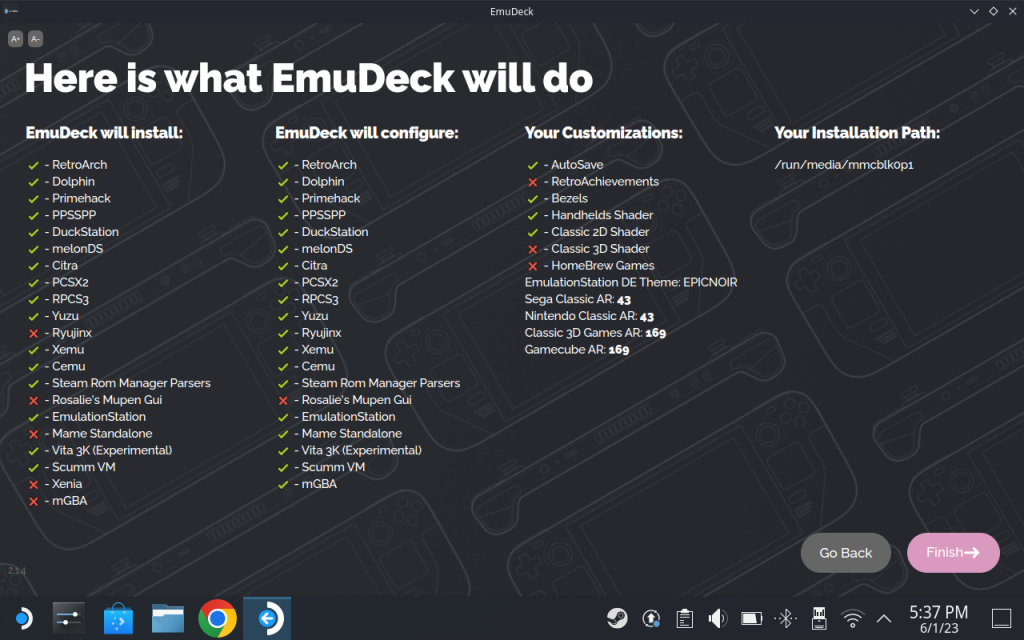 EmuDeck Configutation Summary